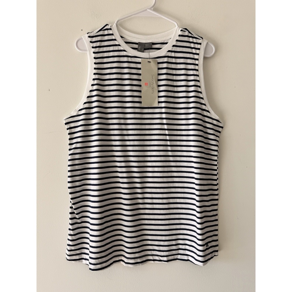 Sweaty Betty Women Striped Essential Sleeveless Tank White Navy M Organic Cotton